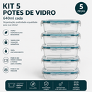Kit 5 Potes Herméticos 640ml Com e Sem Divisória Retangular Transparente Premium