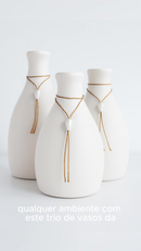 Kit Trio 3 Vasos Decorativos Pequeno Cerâmica Enfeite Decoração Elegante Casa Rack Estante Sala