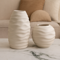 Dupla Par Vasos Onda Ondulado Cerâmica Decoração Para mesa Sala