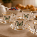 Jogo 4 Xícaras com Pires Butterfly Borda Dourada 85M l- HAUSKRAFT