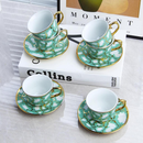 Kit Xícara de Porcelana 12 Peças com Pires|Jogo de Xícaras para Café Cerâmica Luxo Elegante Dourada