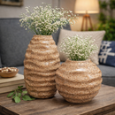 Dupla Par Vasos Onda Ondulado Cerâmica Decoração Para mesa Sala